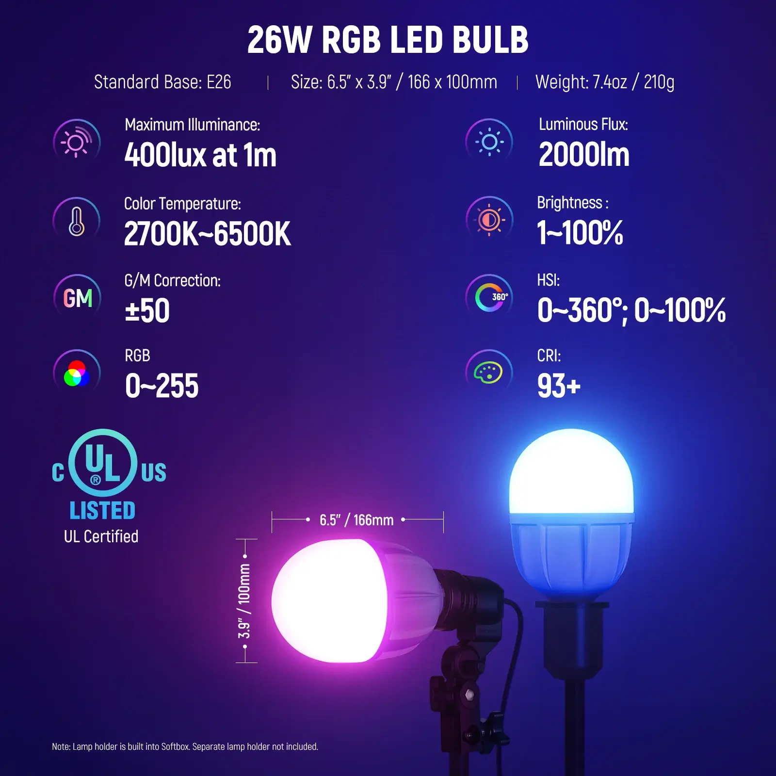 Neewer NK800 Kit de Softbox LED RGB 24W App, Soportes y Maleta (T° 2700 a 6500K) CRI 93+ - Imagen 8