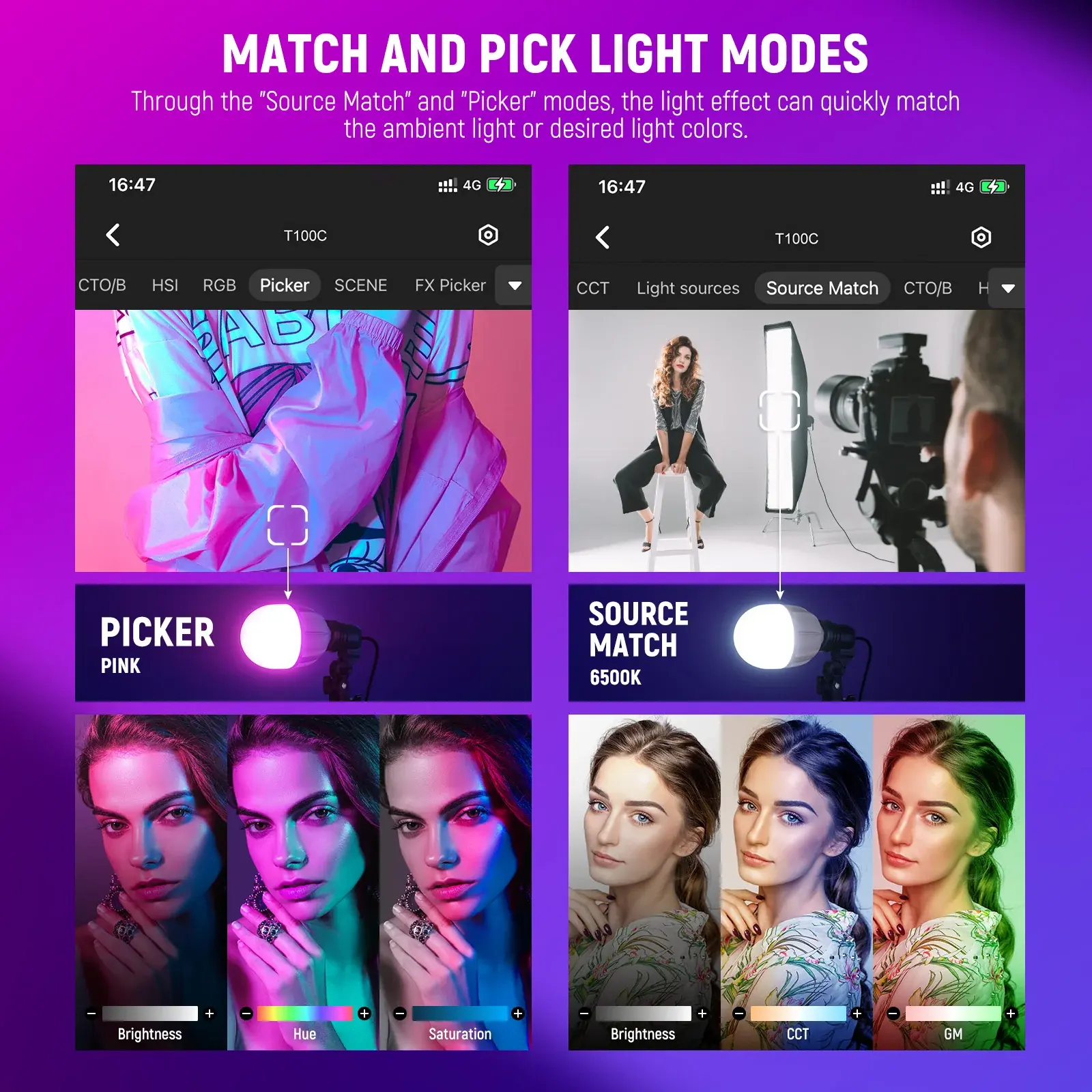 Neewer NK800 Kit de Softbox LED RGB 24W App, Soportes y Maleta (T° 2700 a 6500K) CRI 93+ - Imagen 4
