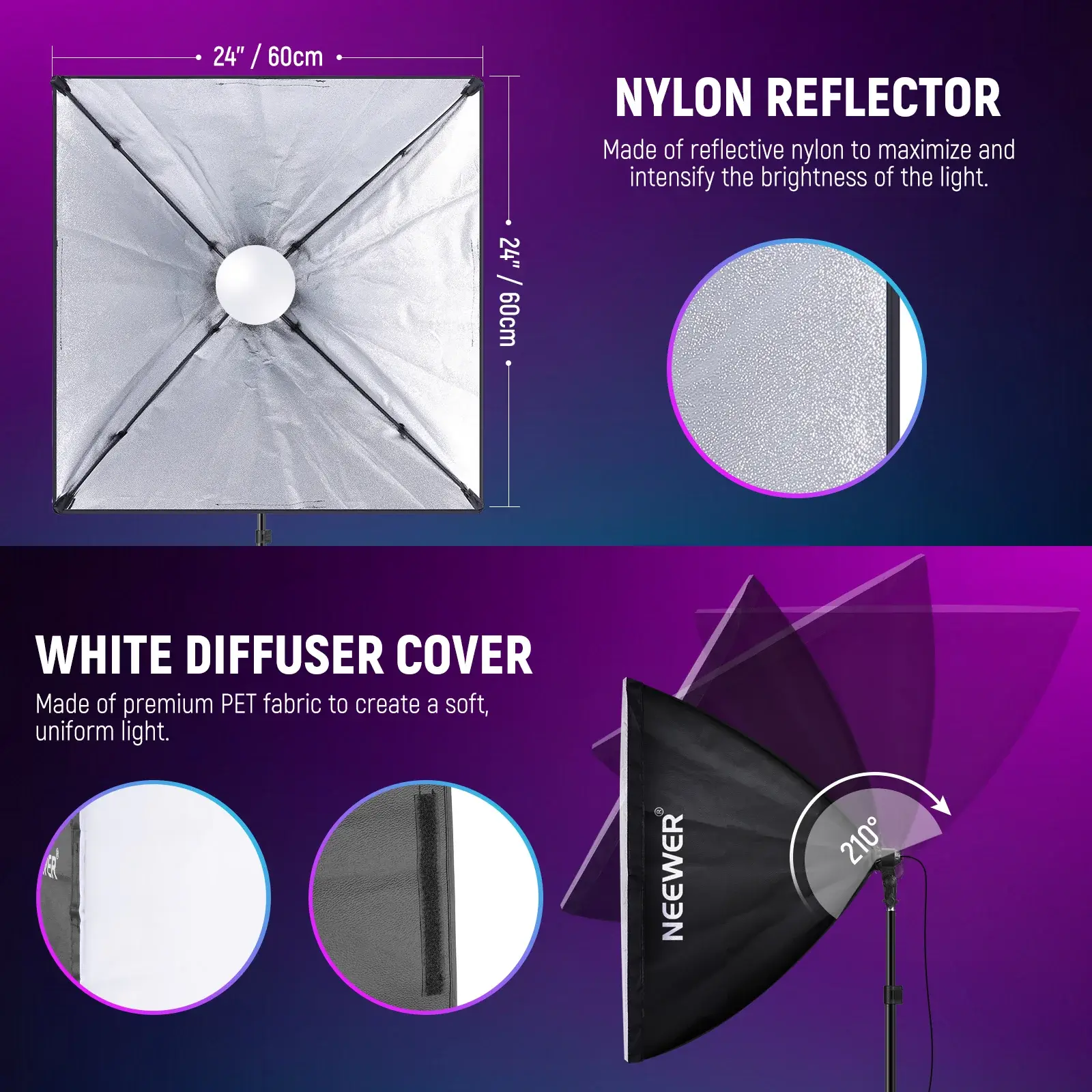 Neewer NK800 Kit de Softbox LED RGB 24W App, Soportes y Maleta (T° 2700 a 6500K) CRI 93+ - Imagen 5