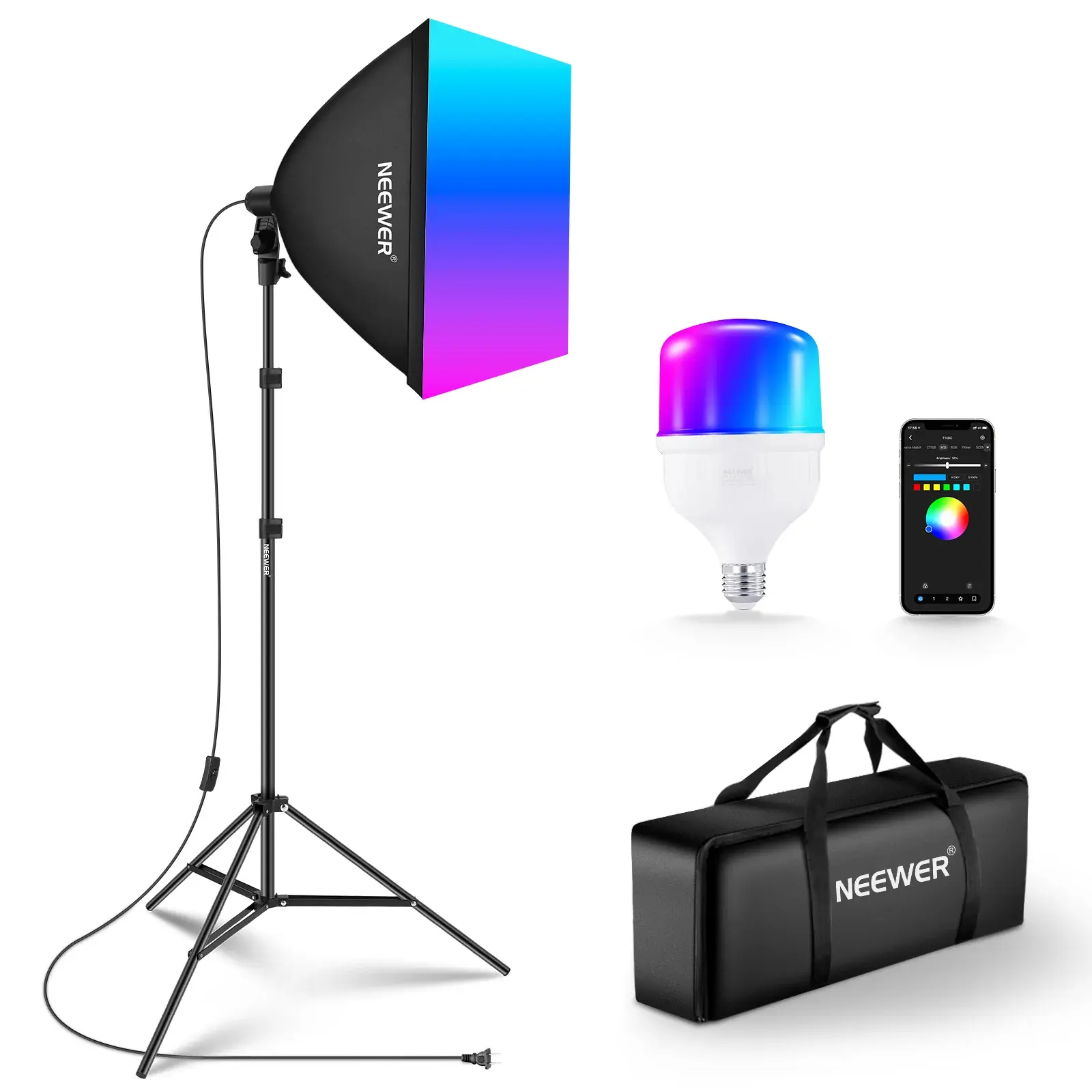 Neewer NK800 Kit de Softbox LED RGB 24W App, Soportes y Maleta (T° 2700 a 6500K) CRI 93+ - Imagen 2