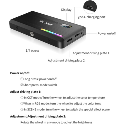 VIJIM VL196 Panel de LED RGB con Batería Recargable de 3000mAh (T° de 2500 a 9000K) - Imagen 14