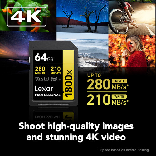 Lexar 64GB Professional 1800x UHS-II SDXC Tarjeta de Memoria (GOLD Series) - Imagen 9