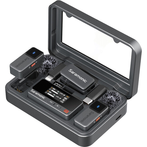 Saramonic Air Kit de Micrófonos Lavalier Inalámbrico 2,4GHz de 2TX y 1RX más Estuche de Carga