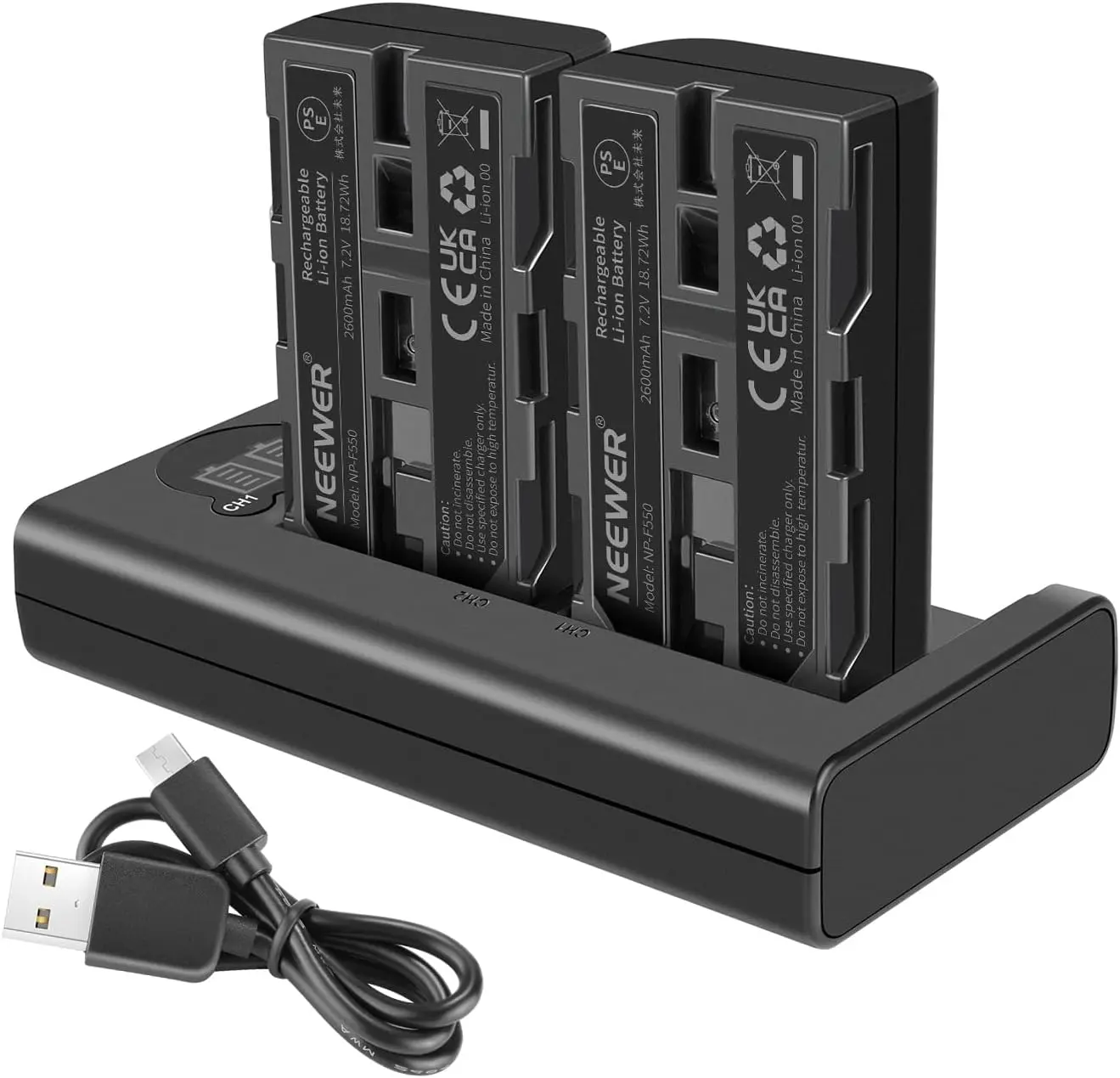 Neewer NP-F550 Kit de 2 Baterías de 2600mAh con Cargador USB Dual