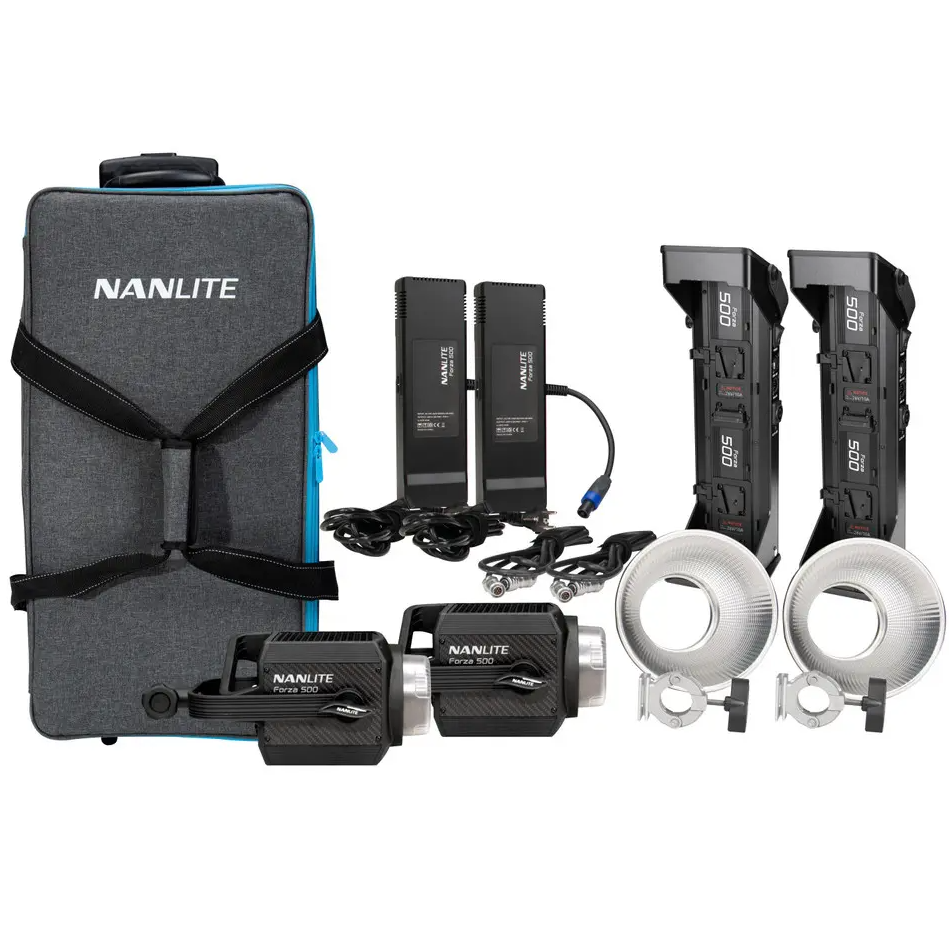 Nanlite Kit Forza 500B II Bi-Color LED Monolight Maleta de Viaje de 2 Cabezales Montura Bowens S / 12-2046 2KIT-ST