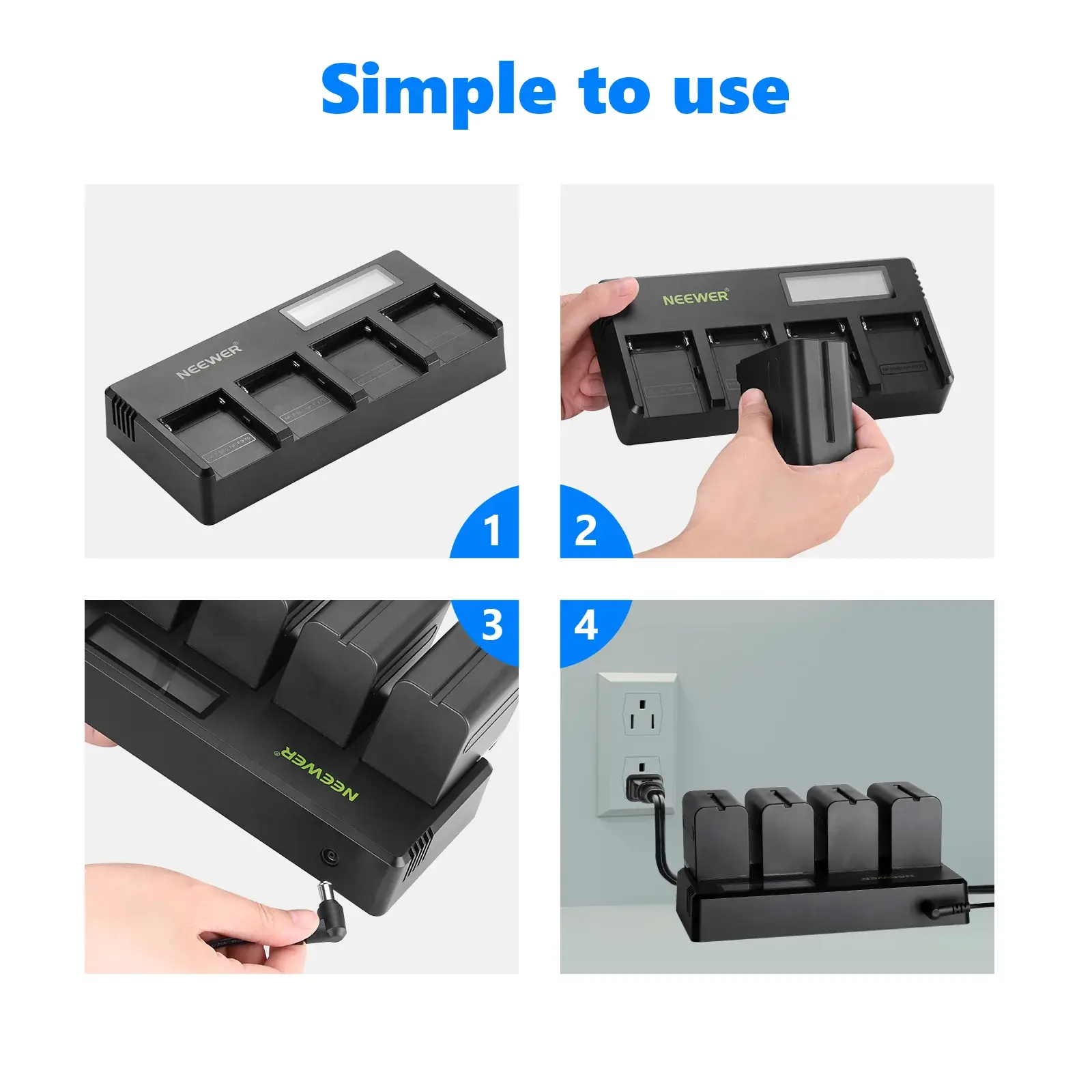 Neewer DP-F970 Cargador de 4 Canales para Baterías Sony NP-F - Imagen 4