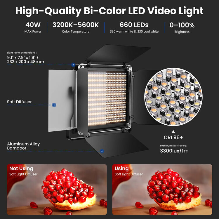 Neewer Led Bicolor 2X 660 Con Puerto PUERTA (UE) + 2X Soportes Luz de 200cm / 10106570 - Imagen 9