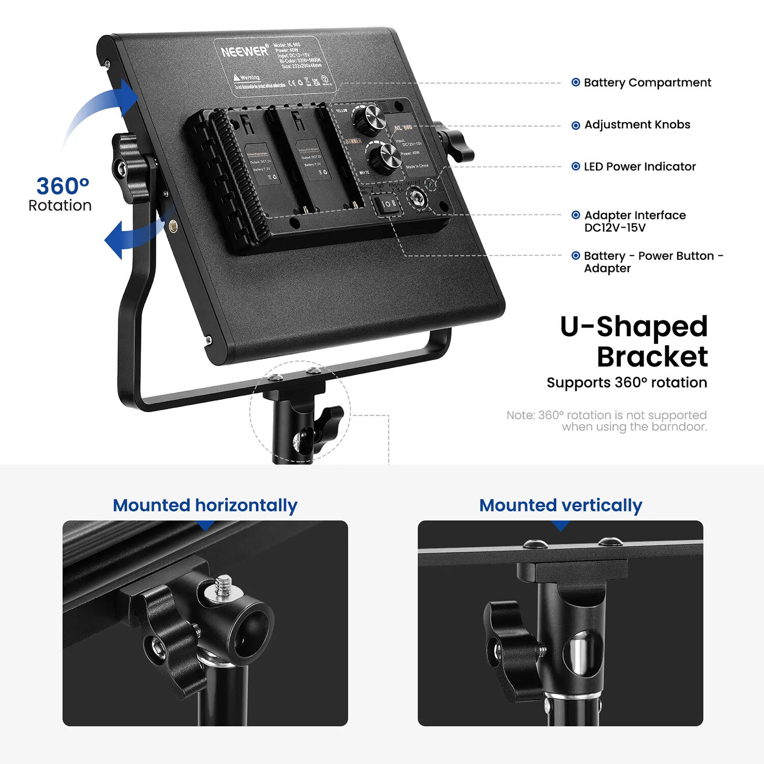 Neewer Led Bicolor 2X 660 Con Puerto PUERTA (UE) + 2X Soportes Luz de 200cm / 10106570 - Imagen 2