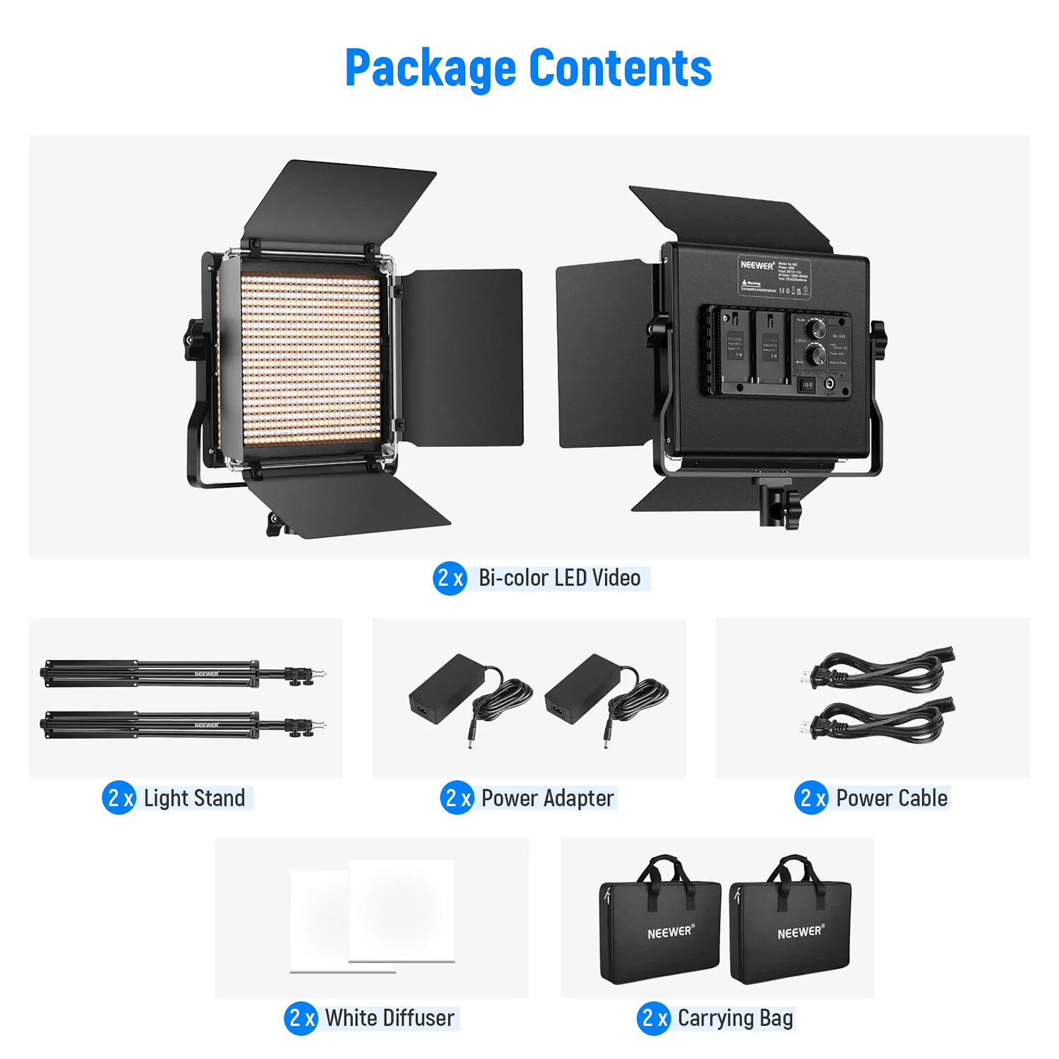 Neewer Led Bicolor 2X 660 Con Puerto PUERTA (UE) + 2X Soportes Luz de 200cm / 10106570 - Imagen 4
