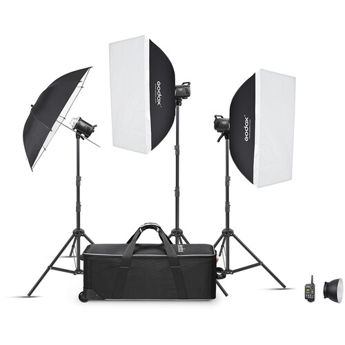 Godox MS300-D Kit 3 Cabezales de Flash de 300W + Accesorios y Maleta Rigida