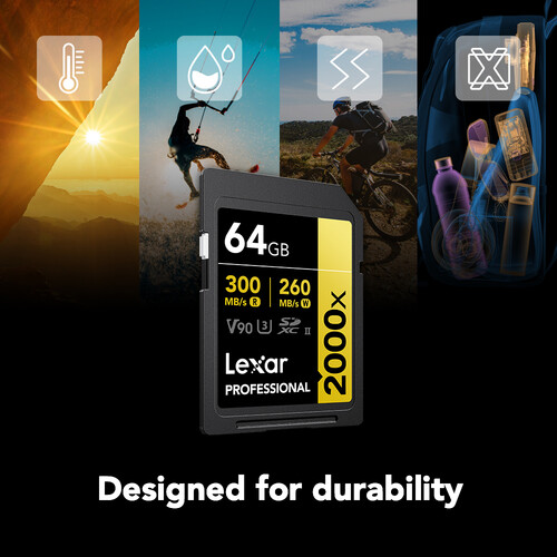 Lexar 64GB 2000x SDXC-UHS-II V90 300/260mbs 8K Gold - Imagen 2