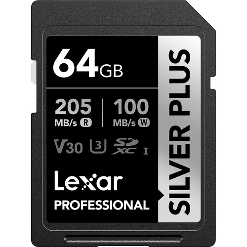 Lexar 64GB Professional SILVER PLUS UHS-I SDXC V30 U3 Tarjeta de Memoria