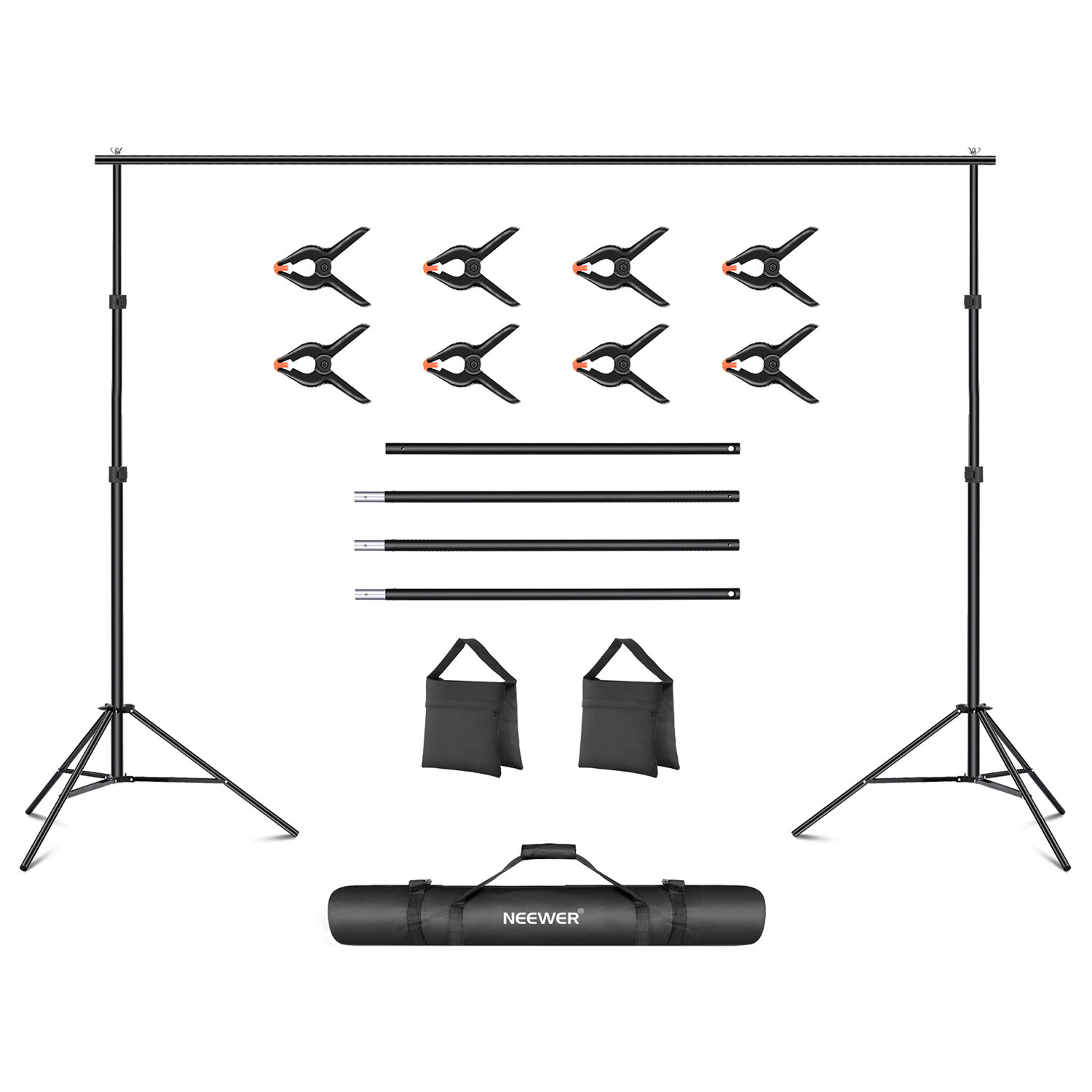 Neewer Sistema de Soporte de Fondos de 2x3m Con 2 Bolsas de Arena y 8 Abrazaderas / 10105043