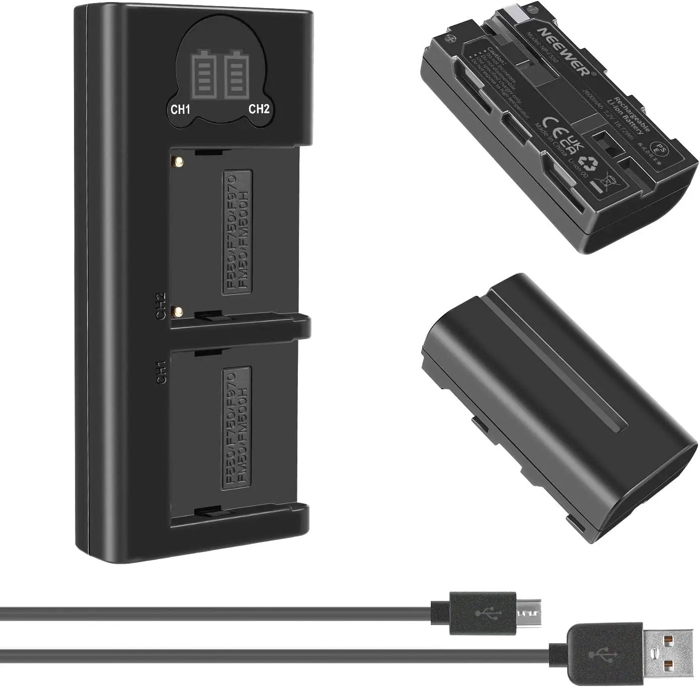 Neewer NP-F550 Kit de 2 Baterías de 2600mAh con Cargador USB Dual - Imagen 3