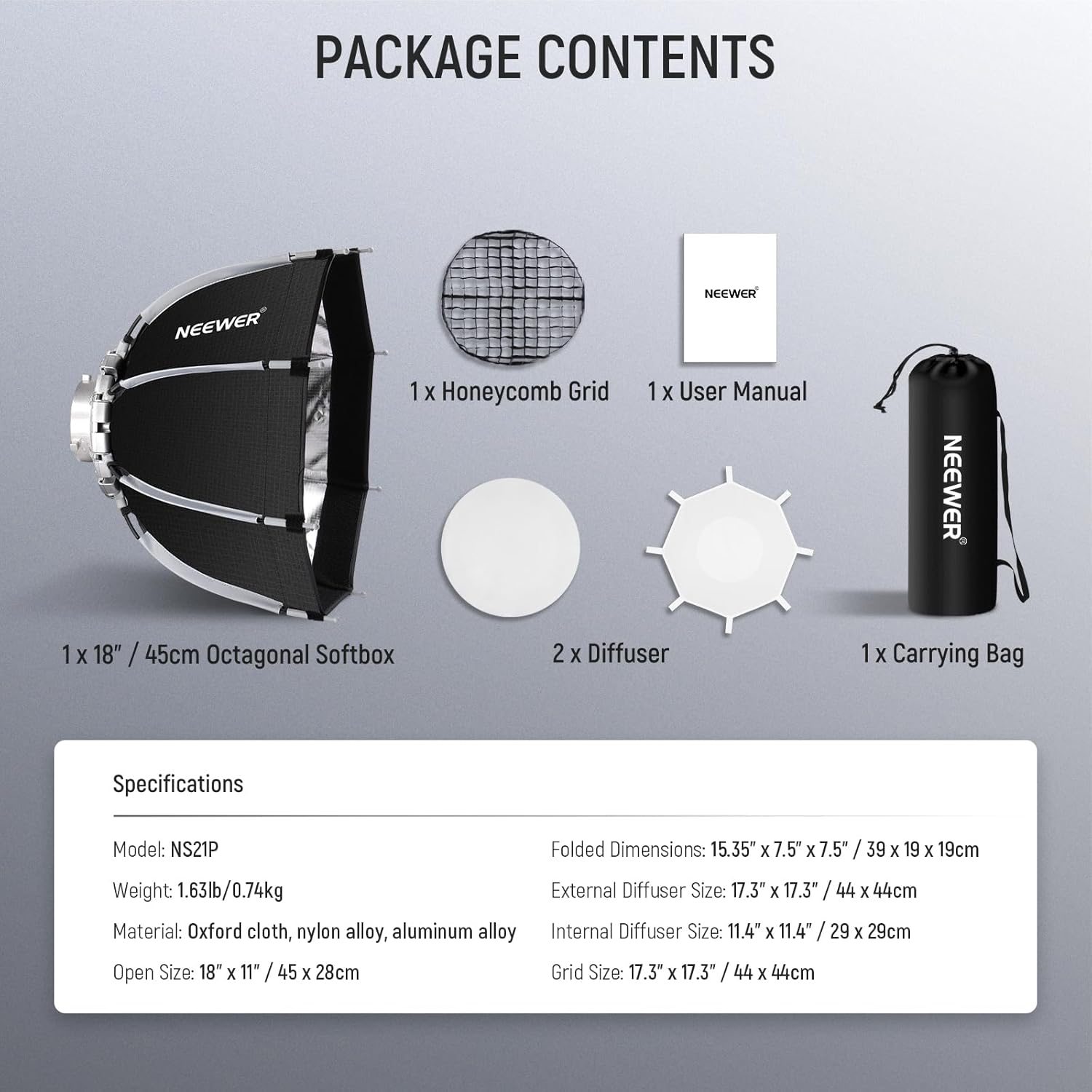 Neewer Softbox Octagonal de 45cm con Montura Bowens / 10103149 - Imagen 8