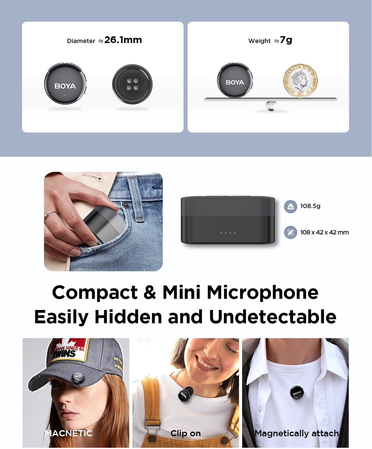 BOYA BOYALINK 3 Kit Lavalier Inalámbrico 3 en 1 con IA - Conectores USB-C, Lightning y 3.5mm (2,4GHz) - Imagen 4