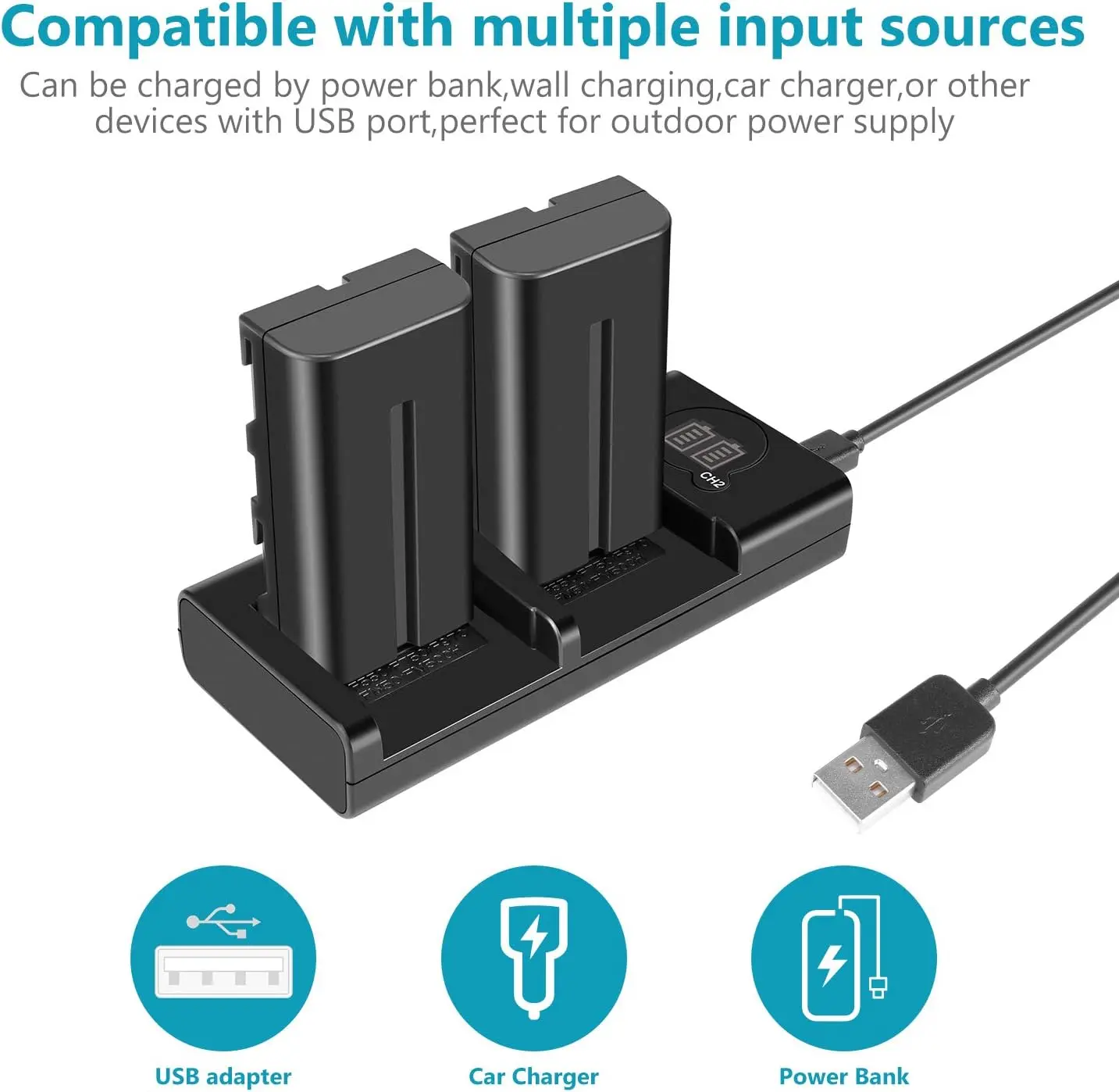 Neewer NP-F550 Kit de 2 Baterías de 2600mAh con Cargador USB Dual - Imagen 6