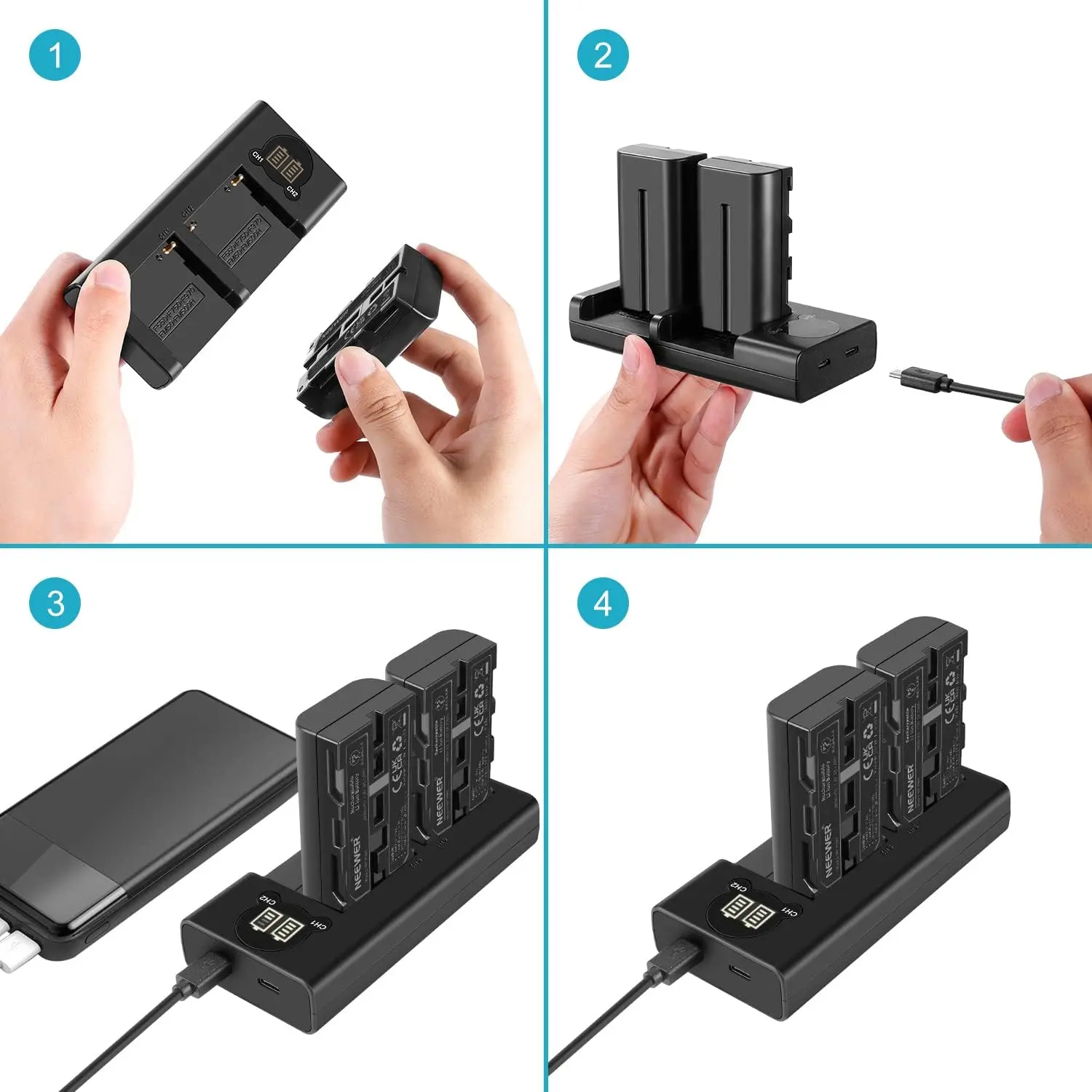 Neewer NP-F550 Kit de 2 Baterías de 2600mAh con Cargador USB Dual - Imagen 5