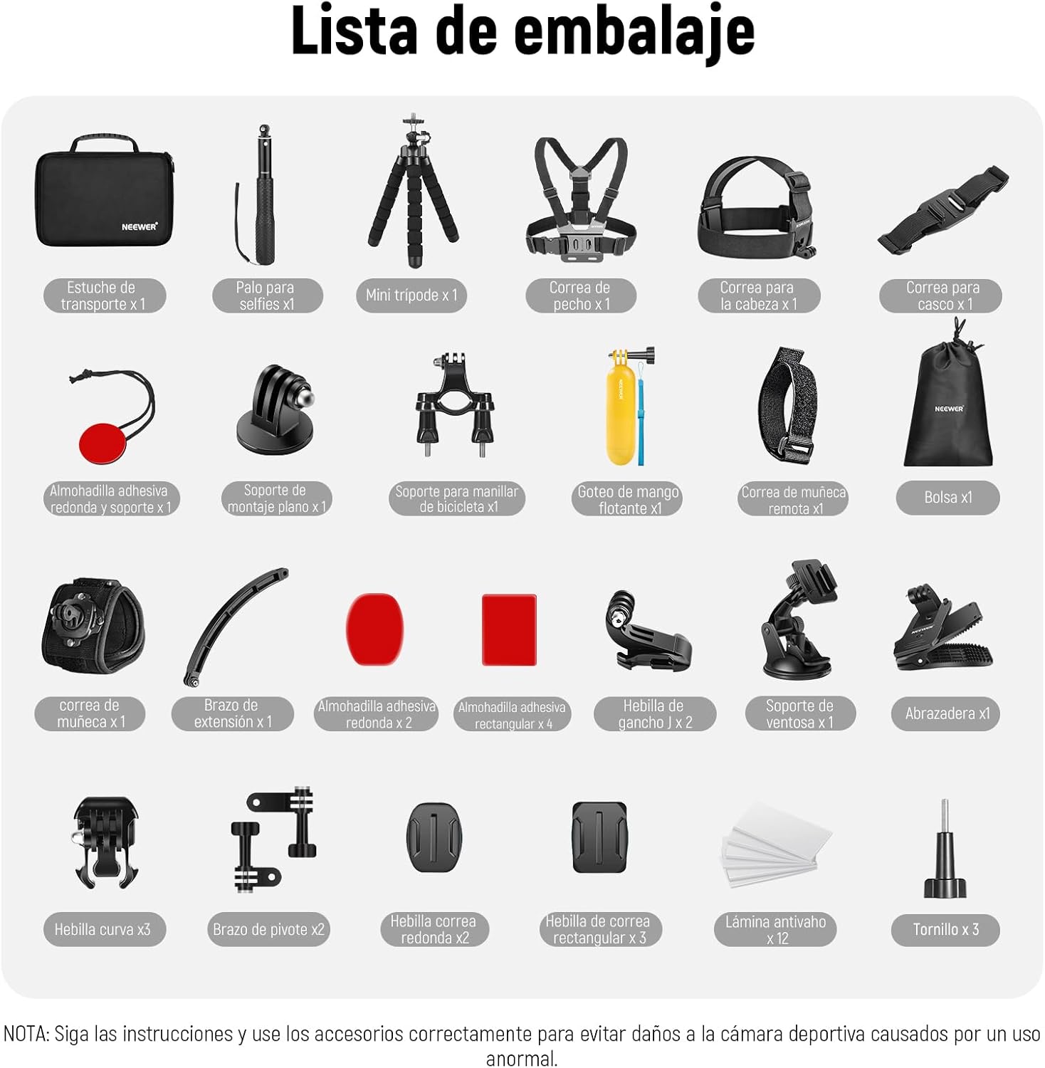 Neewer Kit Accesorios 50 en 1 para Cámaras de Acción / 10101704 - Imagen 2