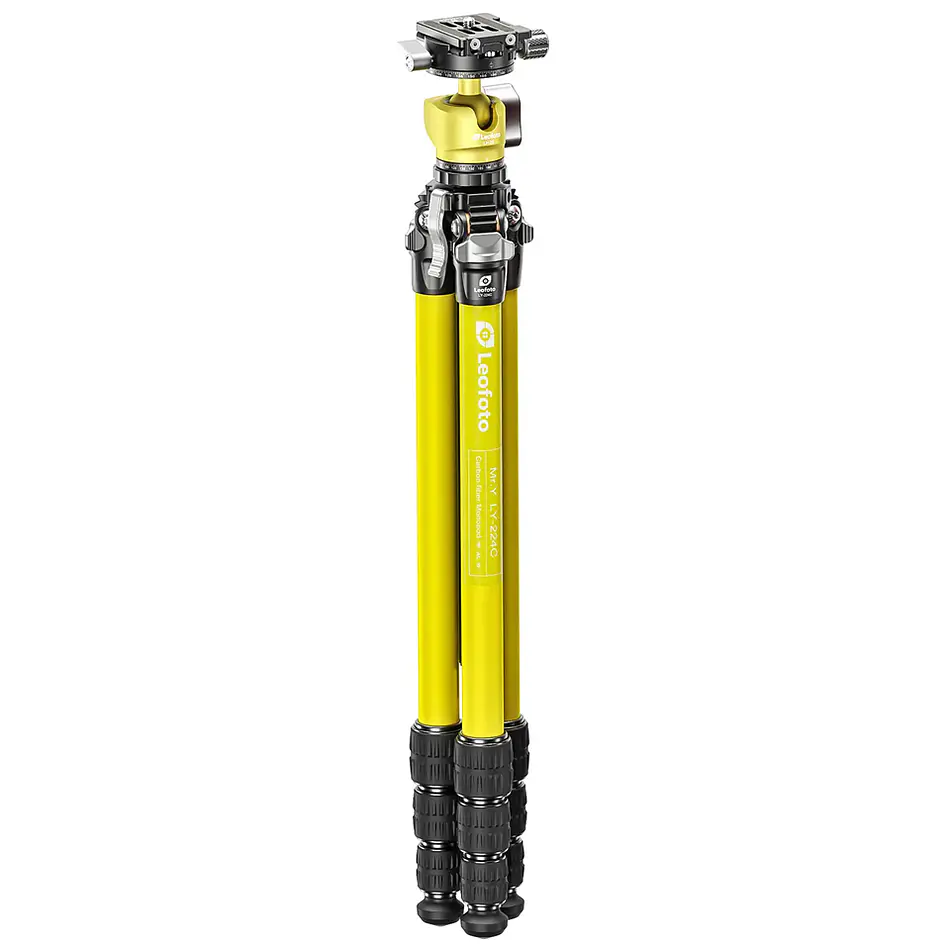 LEOFOTO LY-224C+LH25Y Kit Trípode Carbono Ranger de 4 Secciones AMARILLO con Cabezal de Rotula (Sop. Hasta 6kg) - Imagen 2