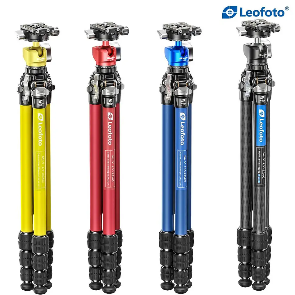 LEOFOTO LY-224C+LH25R Kit Trípode Carbono Ranger de 4 Secciones ROJO con Cabezal de Rotula (Sop. Hasta 6kg) - Imagen 3