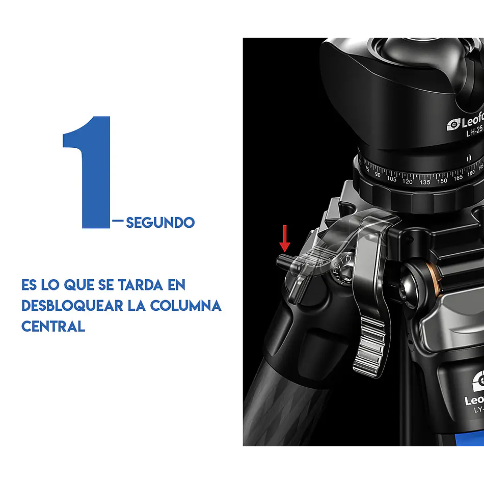 LEOFOTO LY-224C+LH25 Kit Trípode Carbono Ranger de 4 Secciones con Cabezal de Rotula (Sop. Hasta 6kg) - Imagen 6