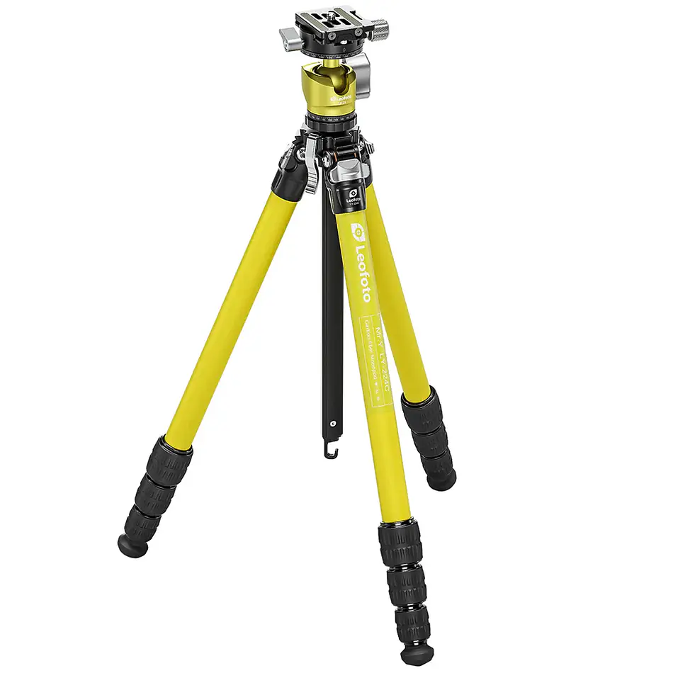LEOFOTO LY-224C+LH25Y Kit Trípode Carbono Ranger de 4 Secciones AMARILLO con Cabezal de Rotula (Sop. Hasta 6kg)