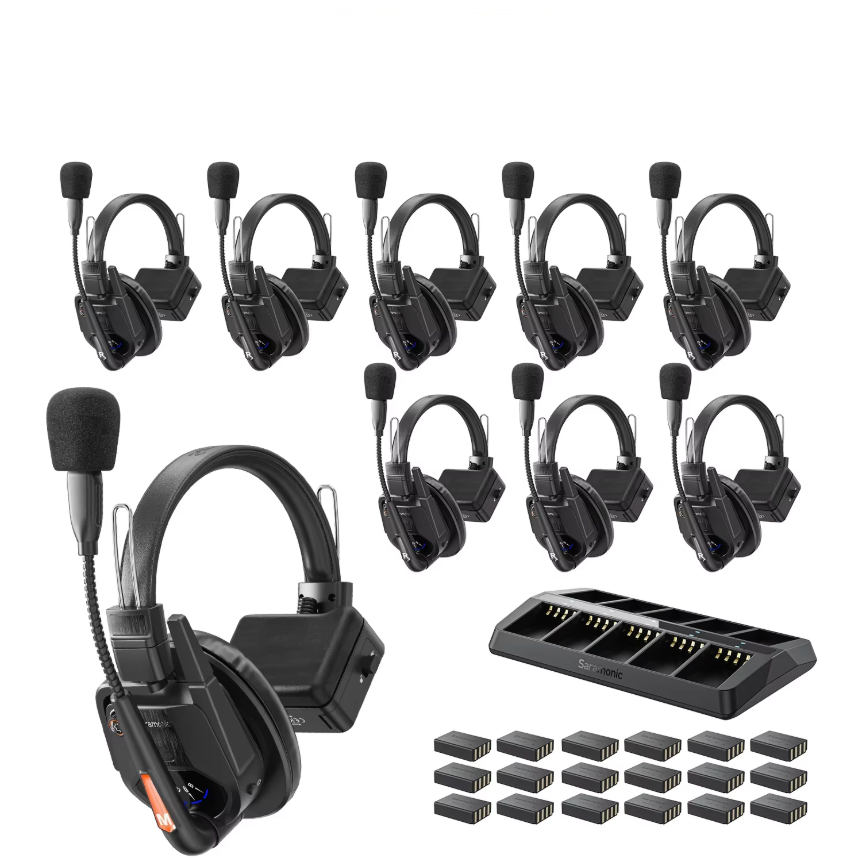 Saramonic WiTalk9-9S Full-Duplex Wireless Intercomunicador de Sistema con Single-Ear para 9 Personas (1.9 GHz)