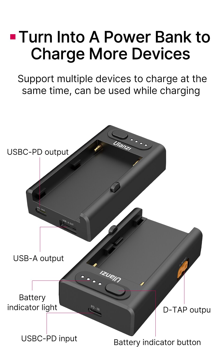 Ulanzi NP-F01 Interfaz Multifuncional y Cargador de Baterías NP-F - Imagen 3