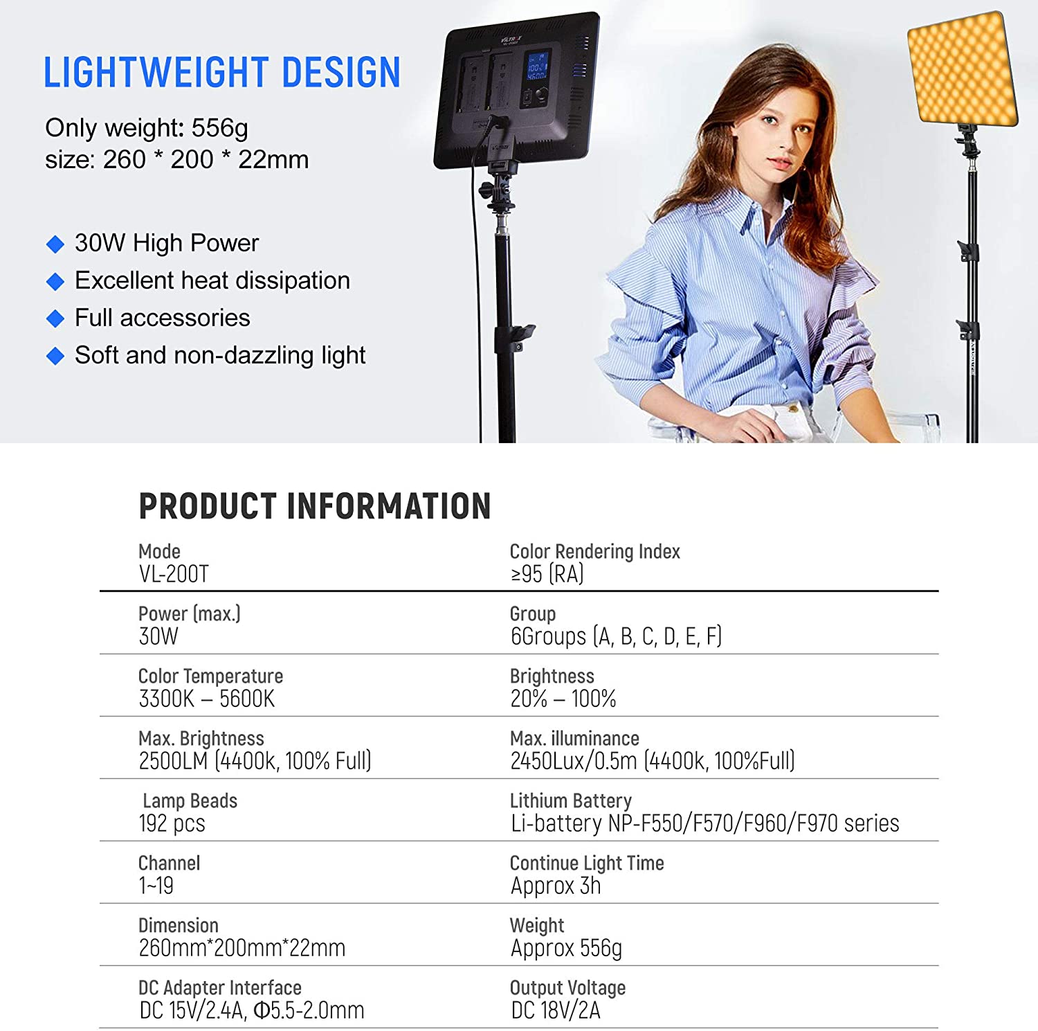 Viltrox VL-200 Bi-2 Kit de 2 Panel Led 30W/2450Lux Regulable 3300K-5600K LED CRI 95+ - Imagen 4