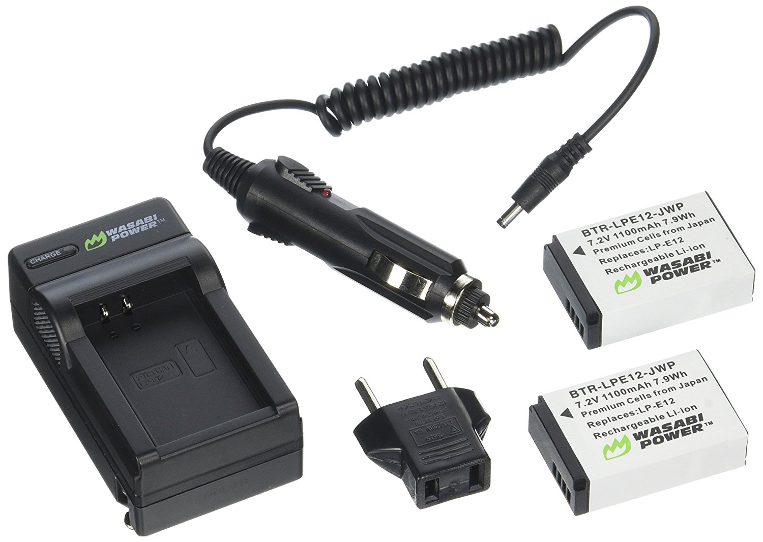 Wasabi Power LP-E12 Kit de Baterías y Cargador para Canon / KIT-BTR-LPE12-LCH-LPE12-01