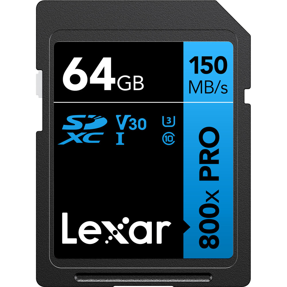 Lexar 64GB de Alto Rendimiento 800xPro SDXC-UHS-I V30 150 MB/s. (Serie BLUE)