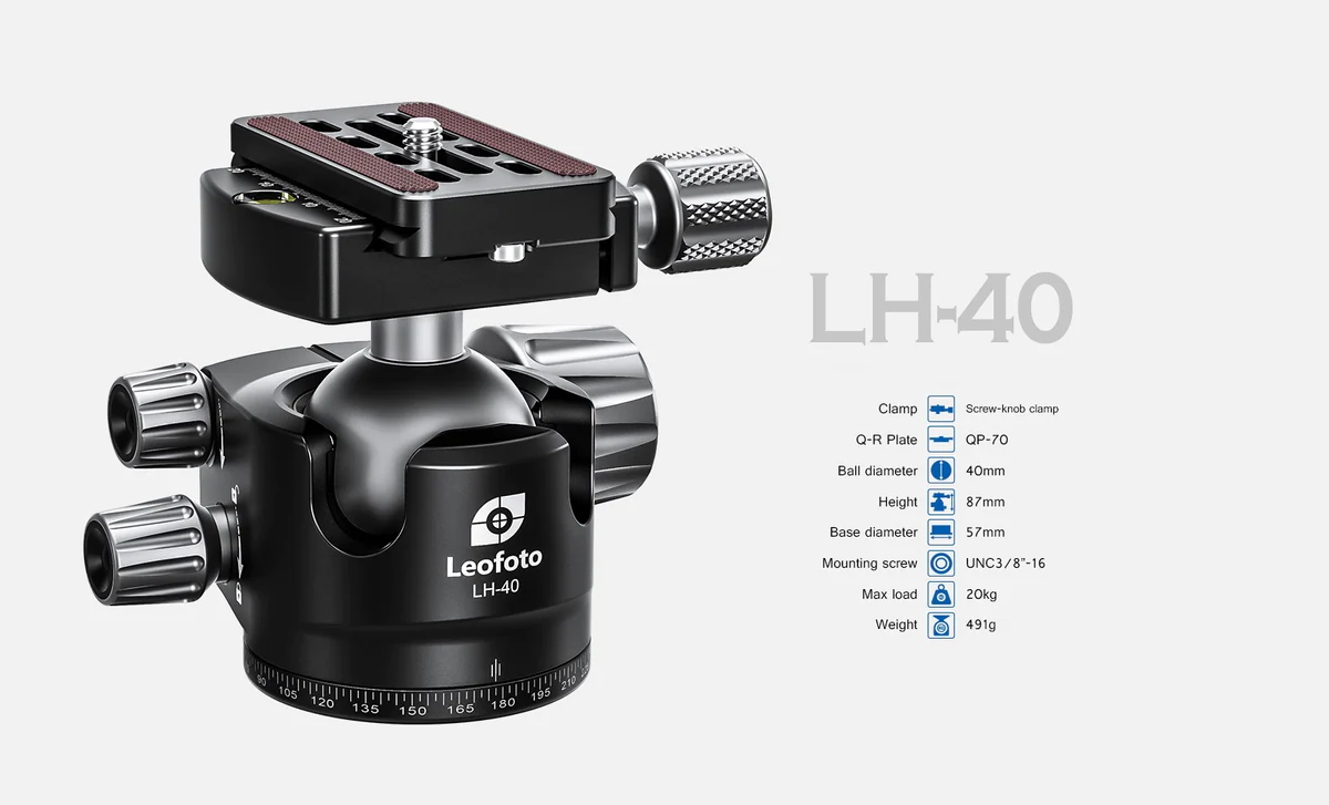 Leofoto LS-323C+LH-40 Kit Trípode Fibra de Carbono de 3 Secciones Serie Ranger. - Imagen 5
